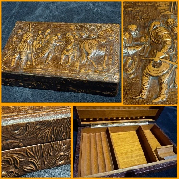 Beautifully Crafted Vintage Wood / Leather Cigar Box (Spain) - Picture 1 of 9